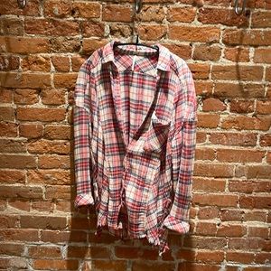 Free People Red Plaid Button-Down Shirt